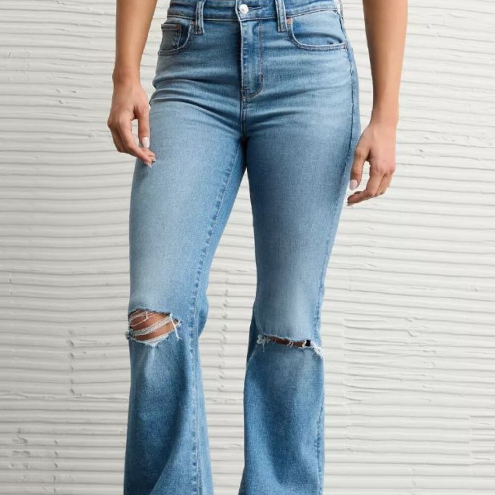 American Eagle Outfitters Next Level Ripped Super High-Waisted Flare Jean